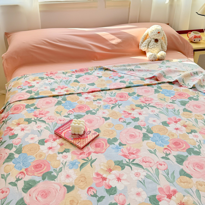 床上用品 四件套被套纯棉双层纱蕾丝花边四件套透气吸汗