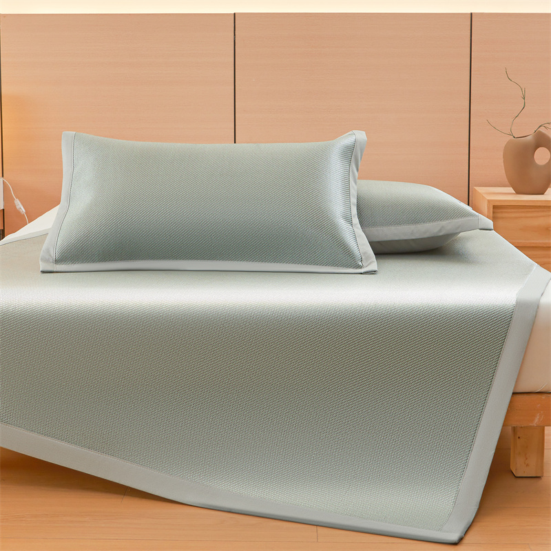 91家纺网 家纺一手货源 找家纺 （总）雯豆家纺 2025夏季新款冰藤凉席三件套纯色绑带款冰丝凉席子素色套件