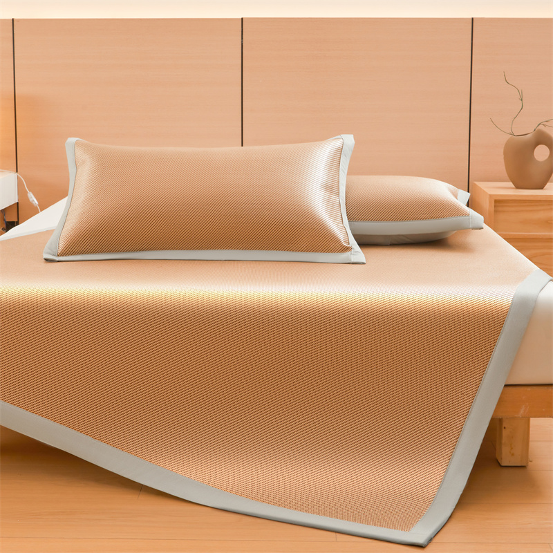 91家纺网 家纺一手货源 找家纺 （总）雯豆家纺 2025夏季新款冰藤凉席三件套纯色绑带款冰丝凉席子素色套件